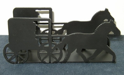 Black Metal Amish Cart with Horse - Napkin/Letter Holder