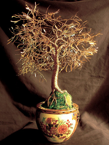 Asian Gold Leaves - Wire Tree Sculpture