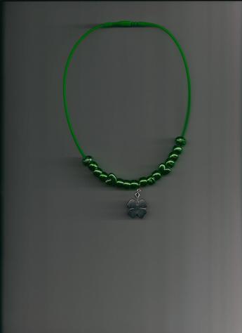 Lucky Charm Necklace! Stylishly Fun & Comfortable Four-Leaf Clover on 12-inch Lime Green Silkie Necklace.
