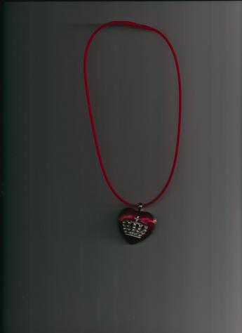 Majestic Red Heart Platinum Tone Alloy Rhinestone cross & crown pendant on a 12-inch red silkie necklace. LIGHTWEIGHT!