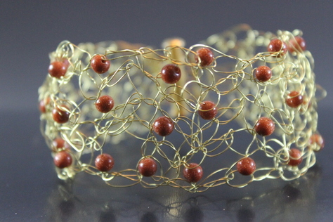 Handcrafted-Goldstone-Beads-goldtone-wire