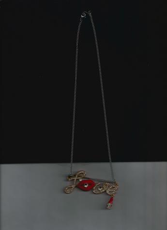 LOVE RHINESTONES, RED LIPS, RED LIPSTICK PENDANT NECKLACE