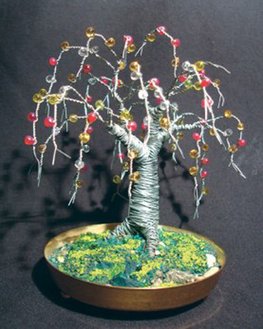 Beaded Oak, wire tree sculpture