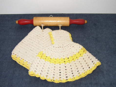 Item #1 - Set of Yellow & White, Crochet Dress & Pants