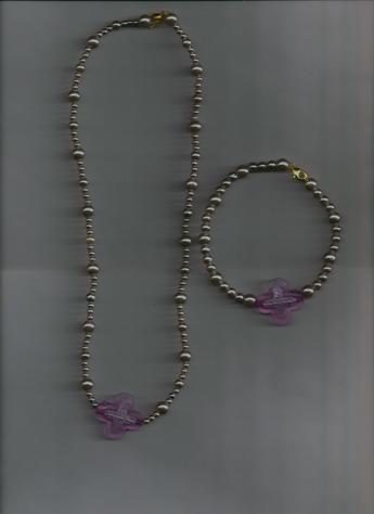 White Pearl Beads Purple Cross Bracelet & Necklace Set. LIGHTWEIGHT, VERY COMFORTABLE TO WEAR.