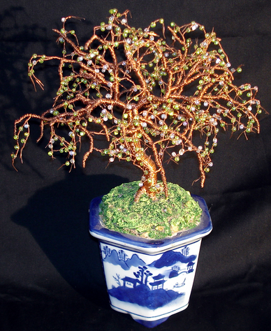 Beaded Bonsai Wire Tree Sculpture