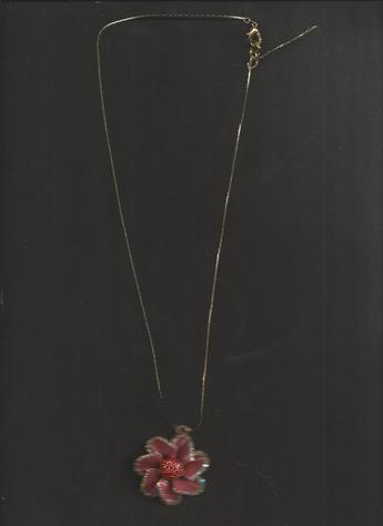 Coral Rhinestone Flower Pendant, gold-plated 14-inch clasp necklace.