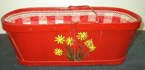 Vintage, Red Basket with Cloth Liner