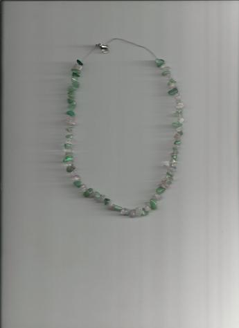 Mint Green and White Natural/Synthetic Gemstones, Silver-Plated wire, 12-inch Clasp Necklace. FUN TO WEAR!