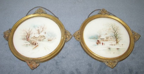 Pair of Winter Scene, Antique Flue Covers