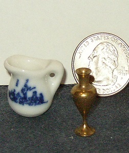 Blue & White Pitcher & Brass Vase