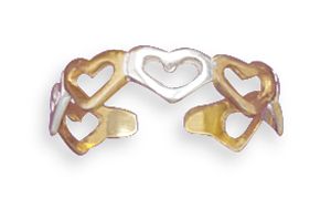 cut-out heart toe ring in alternating silver and gold
