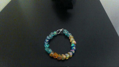 Dark Blue, Yellow, Light Blue, Orange Transparent Hearts on a Silver-plated Clasp Bracelet. FUN TO WEAR!