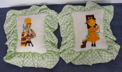 Pair of Lovey, Stitchery Pillows