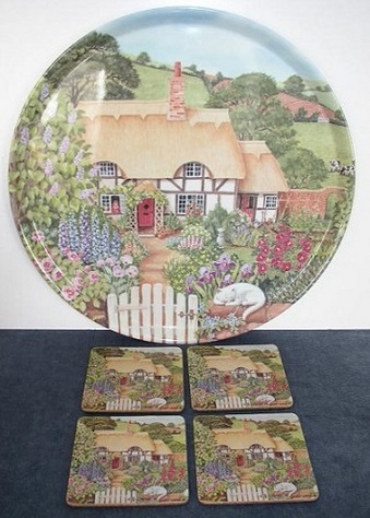 Item #1 - Cottage, Garden & Cat-Tray & Coasters
