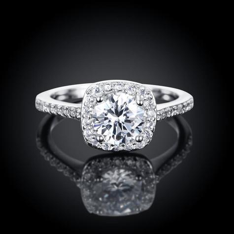 Lightweight & Comfortable! Classic Square Brass Cubic Zirconia Ring, Nickle Free, Size 5 Only, Platinum, 16mm