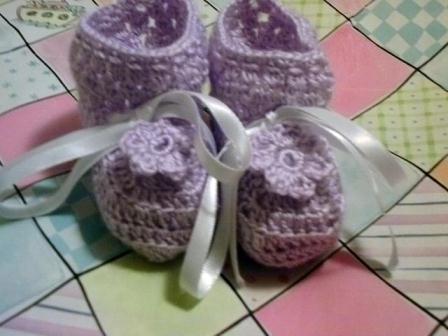 Purple Newborn Booties with Flowers