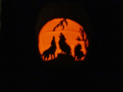 carved wolves jack o lantern