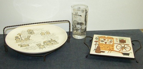 Vintage Trivet, Plate w/Stand & Matching Glass