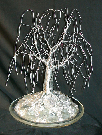 WINTER 2, Wire Tree Sculpture, in round glass base