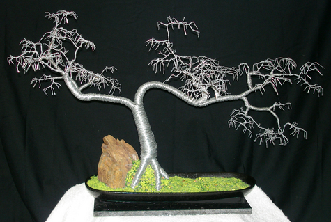 Cascade No.5 Wire Tree Sculpture, with hammered leaves