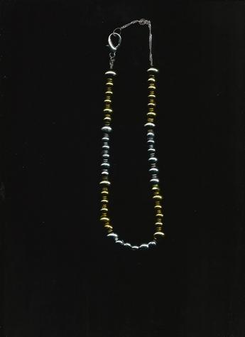 Bright Faux Silver & Gold round beads, 14-inch delicate clasp necklace