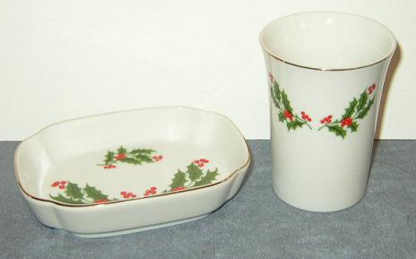 Porcelain Christmas Soap Dish & Cup