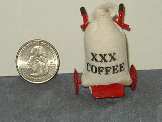 Miniature Dollhouse Coffee Sack & Pull Cart