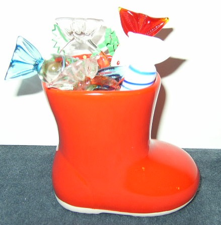 Red Santa Boot & Glass Candy Ornaments