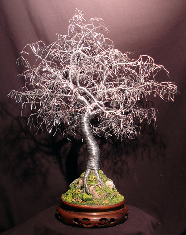Bonsai with Hammered Leaves, wire tree sculpture - by Sal Villano