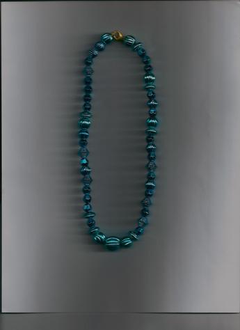 Bright Blue, Aqua Metallic 13-inch gold-plated clasp necklace.