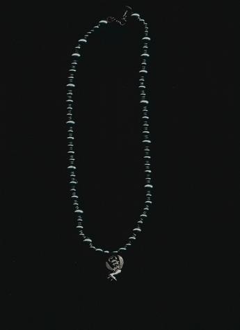 Majestic Sterling Silver Angel surrounded by Metallic, Silver-plated small & large round beads on 13-inch silver-plated necklace